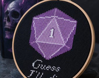 Funny D20 Dice Cross Stitch Pattern: Guess I'll Die Embroidery Design (PDF Chart)