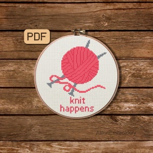 Knit Happens Cross Stitch Pattern, Geek Crossstitch PDF, Funny Embroidery Design, Instant Download