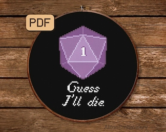 Funny D20 Dice Cross Stitch Pattern: Dnd Embroidery Design (PDF)