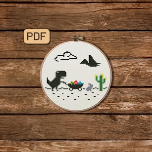 Easter T Rex Cross Stitch Pattern Funny Dinosaur Cross Stitch PDF Spring Dino Embroidery Design Instant Download