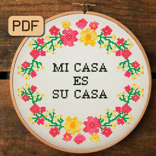 Modern cross stitch pattern Mi casa es su casa cross stitch pdf