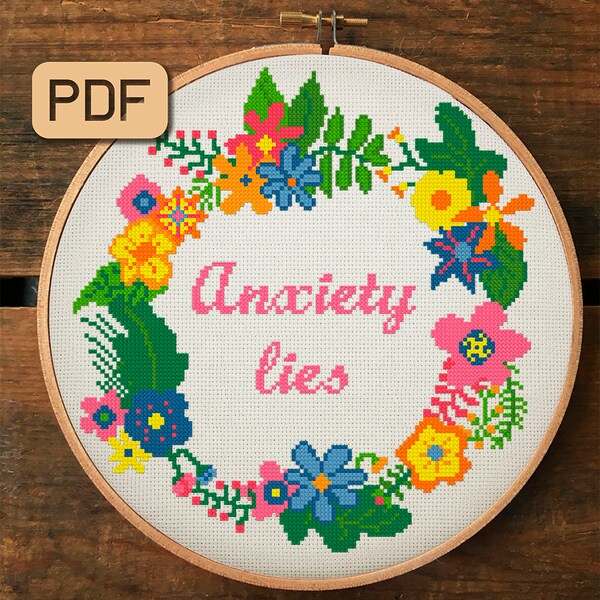 Anxiety Lies Cross Stitch Pattern - Digital PDF - Depression, Mental Health