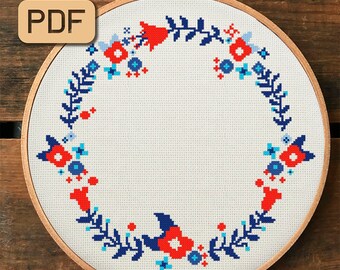 Flower Wreath Cross Stitch Pattern Floral Border Cross Stitch PDF Cute Embroidery Decor Design