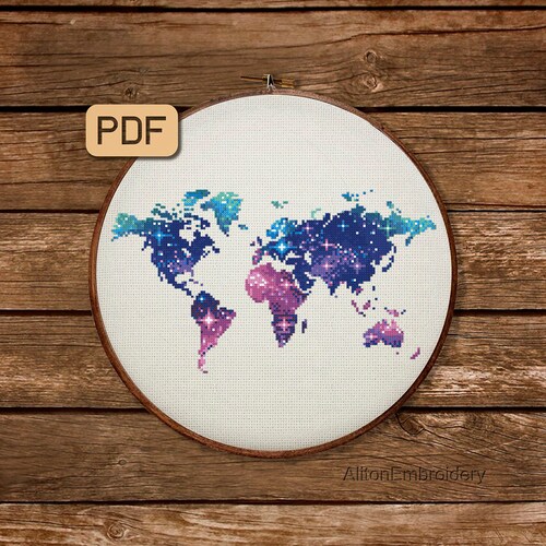 World Map Cross Stitch Pattern 3 Instant PDF Download Earth Etsy