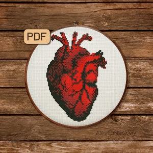 Anatomical Heart Cross Stitch Pattern, Human Heart Crossstitch PDF, Anatomy Embroidery Design