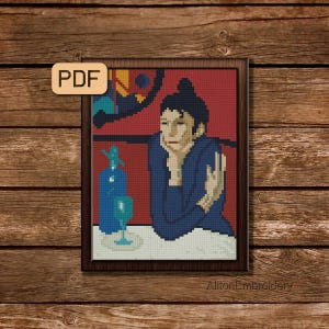 Picasso Cross Stitch Pattern, Artwork Embroidery Painting, Absinthe Drinker, Fine Art Xstitch PDF, Instant Download