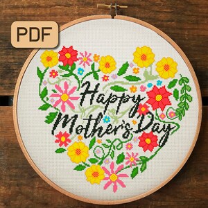 Mother's day cross stitch pattern Heart needlepoint pdf