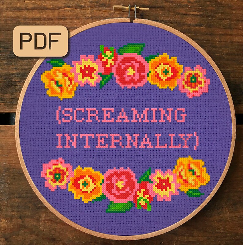 Screaming Internally Cross Stitch Pattern, Funny Cross Stitch Pdf, Subversive Needlepoint Design imagem 2