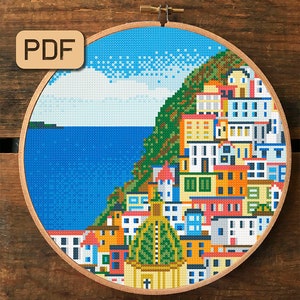 Positano cross stitch pattern Italy embroidery nature needlepoint landscape cross stitch pattern pdf Instant download