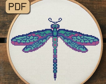 Dragonfly Cross Stitch Pattern: Insect Embroidery (PDF)