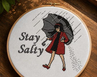 Stay Salty Cross Stitch Pattern, Funny Crossstitch PDF, Girl Embroidery Design, Instant Download