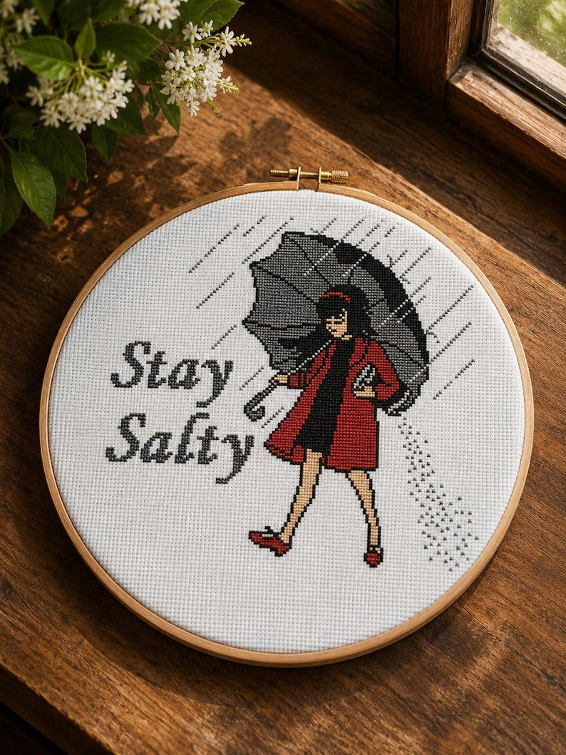 Stay Salty Cross Stitch Pattern, Funny Crossstitch PDF, Girl Embroidery Design, Instant Download image 1