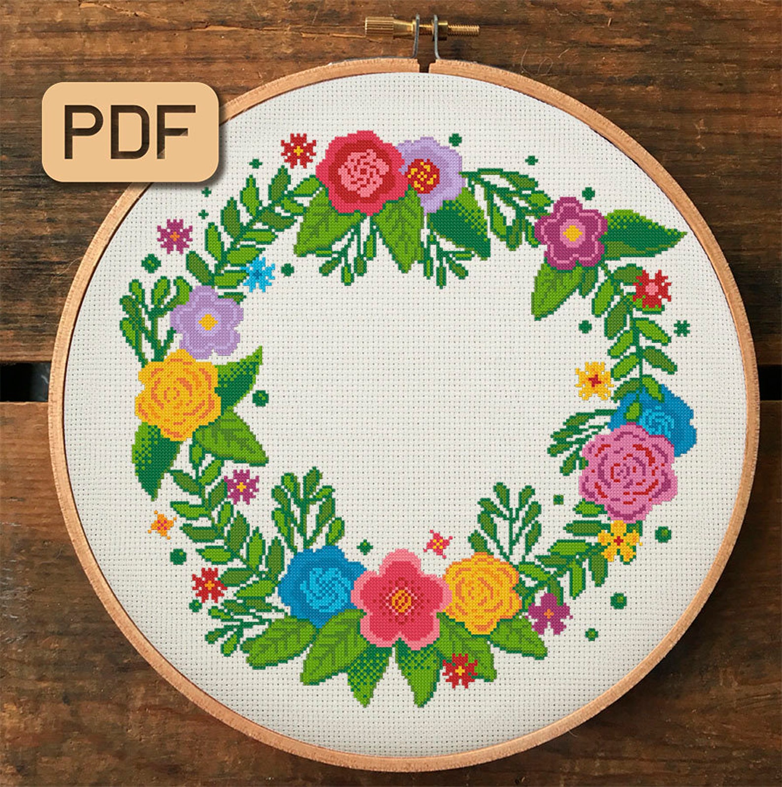 Floral Border Cross Stitch Pattern Flower Wreath Needlepoint Etsy