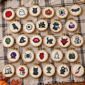 28 Tiny Halloween Cross Stitch Patterns Set: Spooky Gothic Mini Xstitch Bundle (PDF Designs)