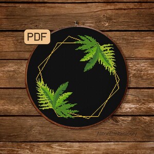 Tropical Leaves Wreath Cross Stitch Pattern Leaf Border Cross Stitch PDF Summer Decor Embroidery Design Instant Download