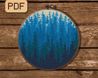 Cross Stitch Pattern Landscape Forest - Digital PDF