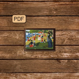 Tiny Painting Cross Stitch Pattern, Mini Art Crossstitch PDF, Sunday In The Park Embroidery Artwork, Instant Download