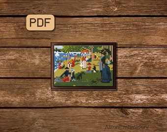 Tiny Painting Cross Stitch Pattern, Mini Art Crossstitch PDF, Sunday In The Park Embroidery Artwork, Instant Download