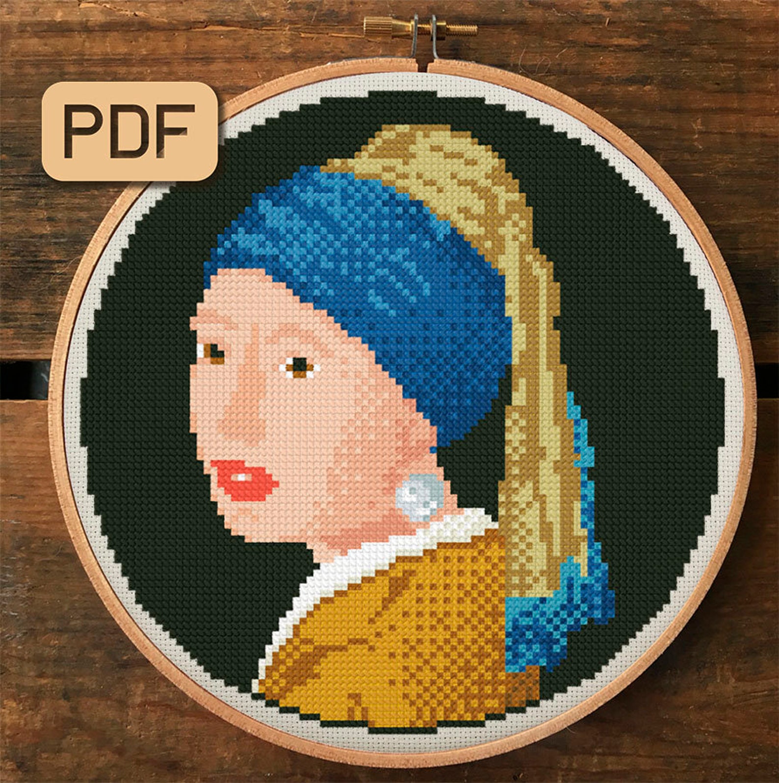 Artwork Cross Stitch Pattern Girl With a Pearl Earring Famous Etsy