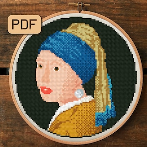 Artwork cross stitch pattern Girl with a pearl earring Famous painting cross stitch pdf Instant download