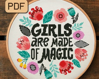 Feminist cross stitch pattern Girls are made of magic needlepoint pdf