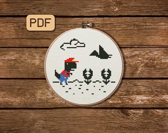 Funny T-Rex Cross Stitch Pattern: Dino Embroidery (PDF)