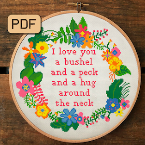 Family Cross Stitch Pattern Nursery Cross Stitch PDF Mom Gift Embroidery Design I Love You Bushel And A Peck Xstitch Instant Download