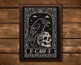 Angry Raven Cross Stitch Pattern: Gothic Tarot Crow Embroidery (PDF Pattern)