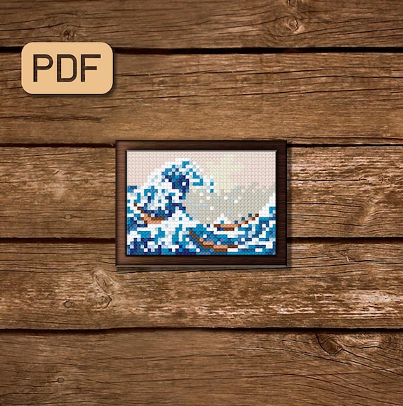 Great wave off Kanagawa cross stitch pattern Mini art cross stitch painting Hokusai needlepoint Small cross stitch pdf Instant download
