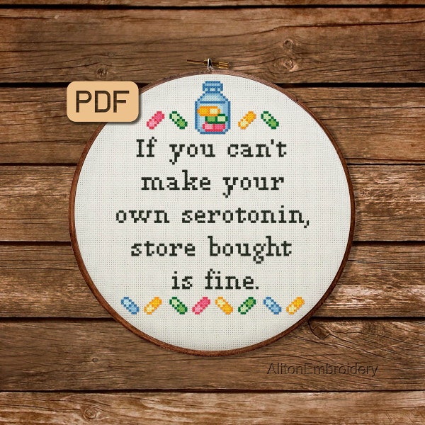 Patrón de punto de cruz divertido, PDF de punto de cruz sobre salud mental, diseño de bordado atrevido