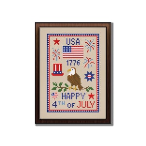 4th of July Cross Stitch Sampler Pattern, Independence Day Crossstitch PDF, USA Needlepoint Chart, United States Embroidery Designs