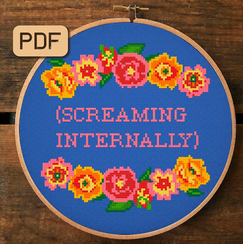 Screaming Internally Cross Stitch Pattern, Funny Cross Stitch Pdf, Subversive Needlepoint Design image 3