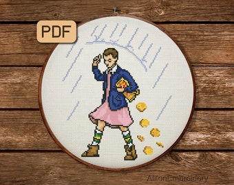Funny Geeky Cross Stitch Pattern, Stranger Stuff Girl Crossstitch PDF, Weirder Things Embroidery Design, Instant Download