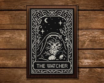 Funny Cat Tarot Cross Stitch Pattern: Snarky Gothic Watcher Needlepoint Chart (PDF Design)