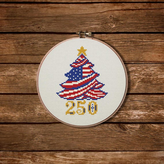 250 Years of America Cross Stitch Pattern: Patriotic Christmas Tree Crossstitch Chart (PDF Design)