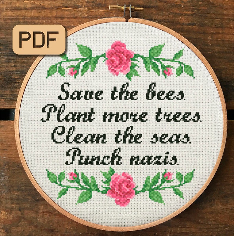 Plant More Trees Subversive Cross Stitch Pattern Pdf Punch Nazis Cross Stitch Chart Clean The Seas Save The Bees