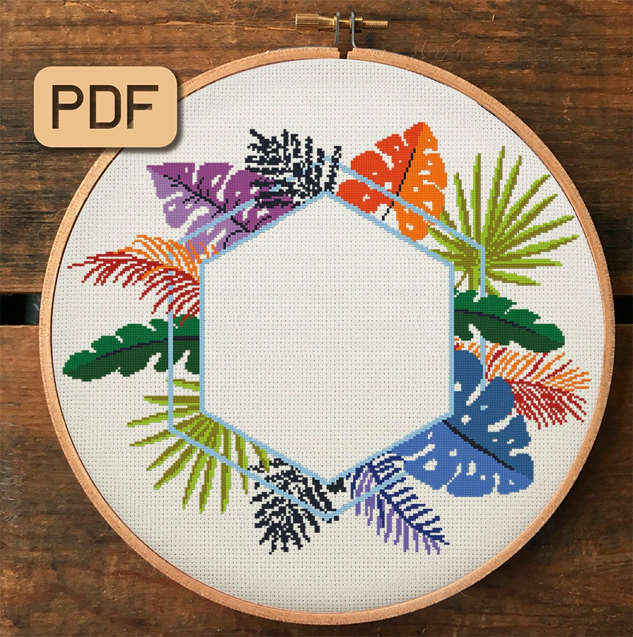 Leaf Border Cross Stitch Pattern Pdf Tropical Etsy