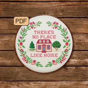 Funny Cross Stitch Pattern, Housewarming Crossstitch PDF, There's No Place Like Home Embroidery Design, Instant Download