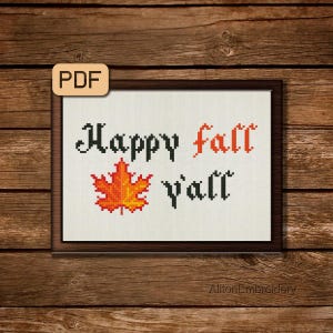 PDF Cross Stitch Pattern Happy Fall Y&#39;all Cross Stitch Chart Autumn Xstitch Pattern Digital Download