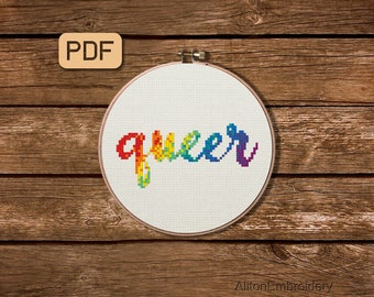 Queer Cross Stitch Pattern, LGBT Crossstitch PDF, Gay Pride Embroidery Design, Instant Download