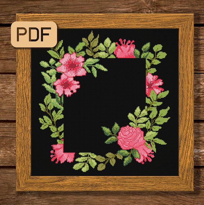 Floral Border Cross Stitch Pattern Flower Needlepoint Decor Etsy