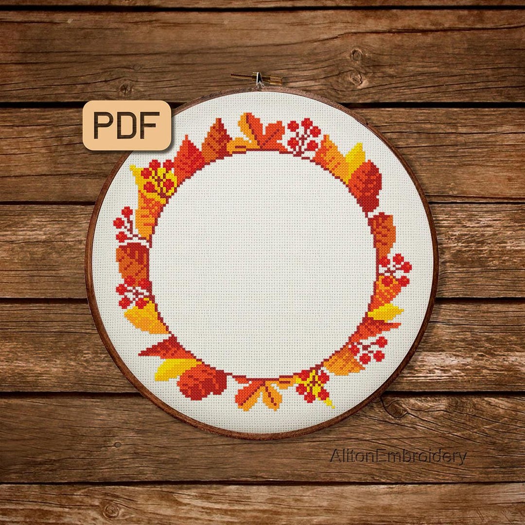 Fall Wreath Cross Stitch Pattern Autumn Border Cross Stitch PDF Leaf ...