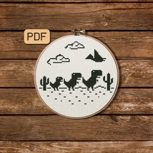 Funny Dinosaur Cross Stitch Pattern Family Dino Cross Stitch PDF T-Rex Baby Embroidery Design Instant Download