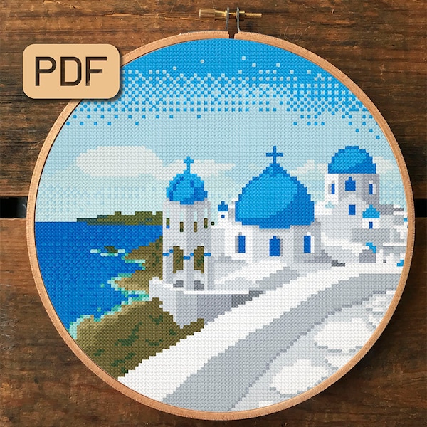 Santorini cross stitch pattern Greek island needlepoint pdf