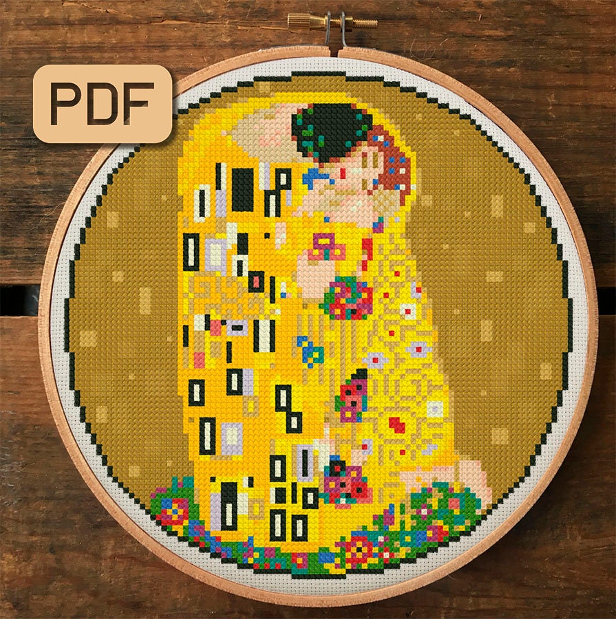 Kiss Gustav Klimt Cross Stitch Pattern PDF Famous Paintings Etsy