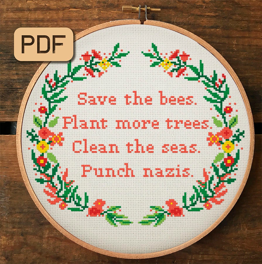 Ways To Save The World Cross Stitch Pattern Save The Bees Clean The Seas Plant Trees Cover Sneeze Snarky Pattern Pdf Download Art Collectibles Cross Stitch Delage Com Br