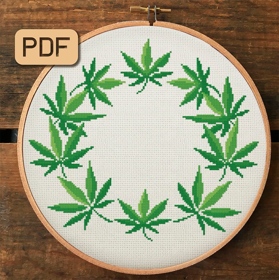 Weed Border Cross Stitch Pattern Cannabis Leaf Wreath Cross Etsy