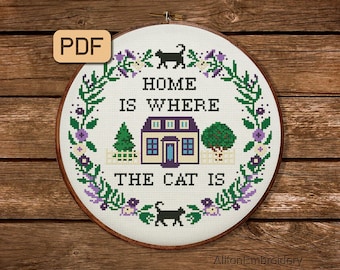 Funny Cat Cross Stitch Pattern: Home Decor Embroidery (PDF Pattern)