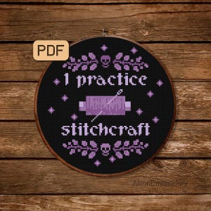 Funny Witch Cross Stitch Pattern: I Practice Stitchcraft (PDF Download)