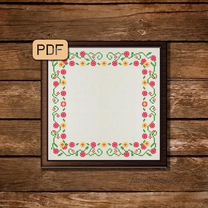 Blumen Bordüre Kreuzstich Stickmuster Kreuzstichmuster Blumenmuster PDF Decor Xstitch Digitaler Download